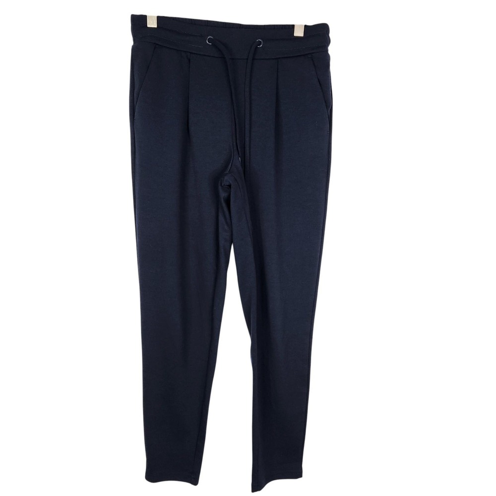 ICHI Pants Womens XS Navy Blue X Kate PA Stretch Drawstring Trousers Pockets